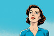 © Hew Pallot - vintage cartoon illustration of a woman looking up on a blue background