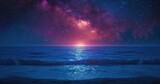 Fototapeta Morze - Amazing starry sky over sea at night
