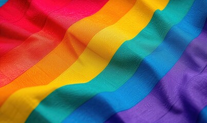 Wall Mural - Abstract striped LGBT flag background texture. Textile or paper backdrop of rainbow bright colors. Diagonal colorful stripes. Pride month concept. Holiday celebrating with gays, lesbians in June.