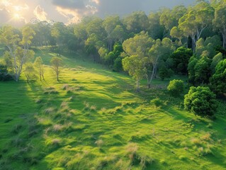 Wall Mural - Green trees and grass in farm paddock