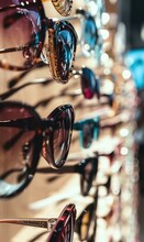 Many Pairs Of Sunglasses Are On Display In A Store. Generative AI.