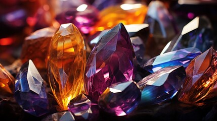 Poster - A close up of a bunch of colorful gems sitting on top of each other, AI