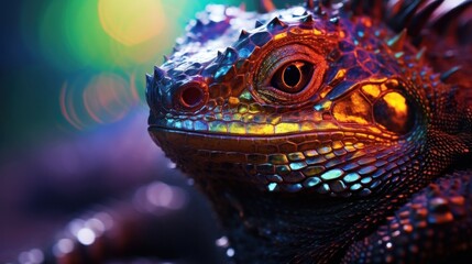 Wall Mural - A close up of a colorful lizard with spikes on its head, AI