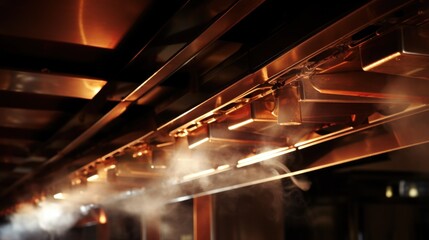 Sticker - A row of pipes with steam coming out from them in a kitchen, AI