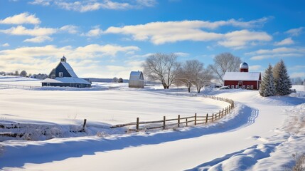 Canvas Print - cold farm with snow