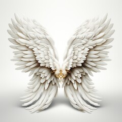 Angel wings, natural white wing feathers on white background