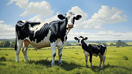 Wall Mural - livestock dairy cow and calf