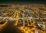 Fototapeta Miasto - Yekaterinburg aerial panoramic view in Winter night. Ekaterinburg is the fourth largest city in Russia located in the Eurasian continent on the border of Europe and Asia.