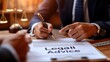 © mnirat - An attorney in a formal suit is shown giving legal consultation, with a document titled 'Legal Advice' on a polished wooden desk.