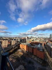 Canvas Print - Aerial view of Manchester skyline with modern buildings and landmarks. Manchester England. 