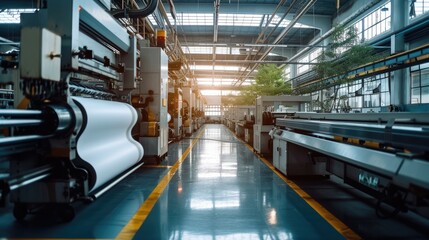 Poster - An industrial printing machine which uses an environmentally-friendly ink the printing machine is in a clean. Generative AI.