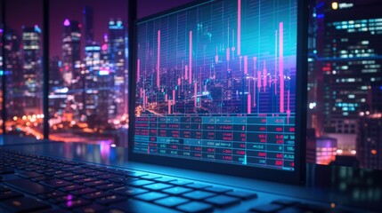 Aufkleber - Chart, trading, space in the background with turquoise purple and light blue colors. Generative AI.