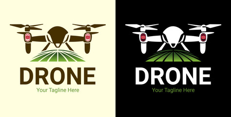 Wall Mural - Drones for Agriculture logo. The future of Farming and Agriculture concept. Helicopter Irrigation.