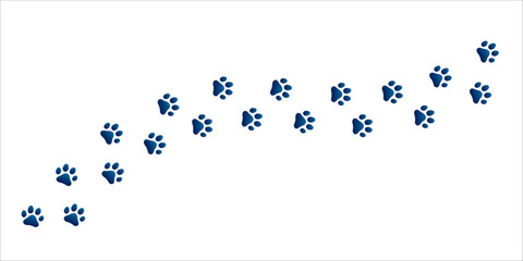 Paw print trail on white background. Vector cat or dog, pawprint walk line path pattern background.