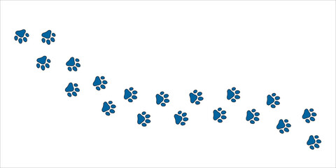 Paw print trail on white background. Vector cat or dog, pawprint walk line path pattern background.