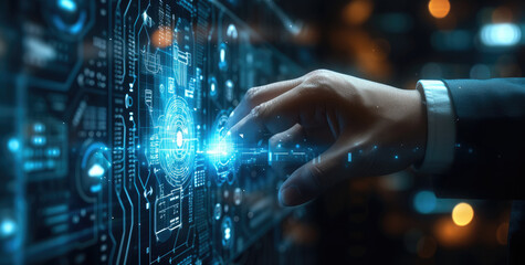 Poster - Artificial intelligence AI research of robot and cyborg development for future of people, Science and artificial intelligence technology. Generative AI.