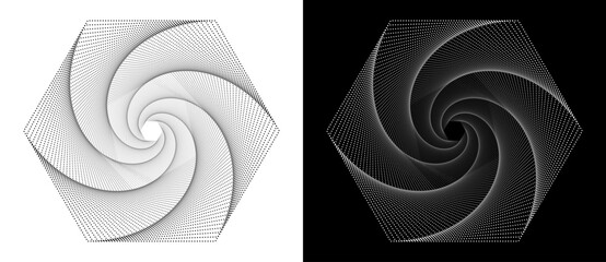 Fototapete - Abstract background with halftone hexagon. Art design logo or icon. A black figure on a white background and an equally white figure on the black side.