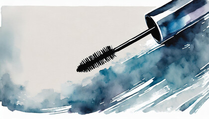 Mascara icon, watercolor art, canvas background, copy space on a side