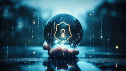 Aufkleber - Businessman holding Shield with padlock in hand on global networking connection. Cyber Insurance. Cyber security data protection business technology privacy concept. Cyber insurance. Generative AI.