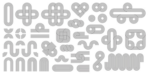 geometric line zen arch pattern elements, figures and stroke shapes, vector linear symbols. abstract