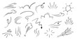 Movement or motion lines isolated vector set. Comic speed and boom effect symbols. Funny bubbles or clouds, arrows, track and trace. Funny smoke and steam, black and white explosions, dynamic actions