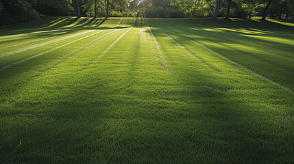 Wall Mural - Green lawn and trees background with copyspace. Nature background concept. Generative AI