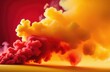 Colorful explosion of orange-red rainbow smoke paint, the movement of liquid ink. A colored background of smoke.