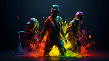 AI Generated Illustration Of Three Men Wearing Contrasting Black Emerging From A Paint Splash