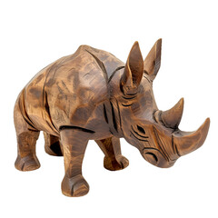 Wall Mural - wooden rhino statue isolated on white, wooden craft, wooden animal miniature, wooden animal figurine