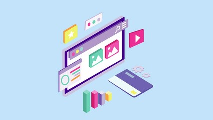 isometric Marketing Strategy. Business analysis, content strategy and management concept. 2d video animation 4k clip