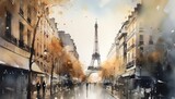 Fototapeta Uliczki - France, Paris, watercolo