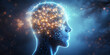 Human head with glowing neurons in brain esoteric and meditation concept