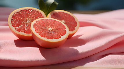 Wall Mural - sliced fresh grapefruit on a towel