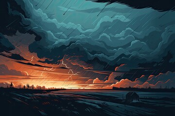 Wall Mural - big storm in nature landscape illustration