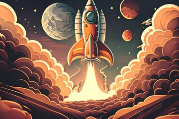 Wall Mural - Spaceship launch. Launching a rocket as a symbol of the start of a business startup