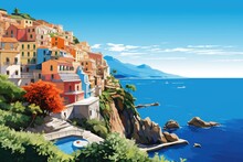 Mediterranean Landscape In Summer Illustration