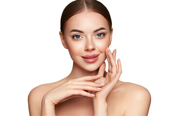 Wall Mural - portrait beautiful young woman with clean fresh skin. model with healthy skin, close up portrait. co