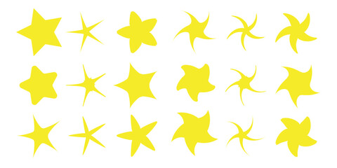 Poster - Yellow y2k  star icon set. Site design element. Cartoon card picture. Isolated symbol. Vector illustration. Stock image used in web, template. Eps 10.