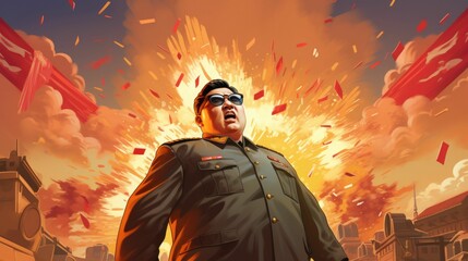Wall Mural - AI generated illustration of A man in a military uniform wearing protective sunglasses