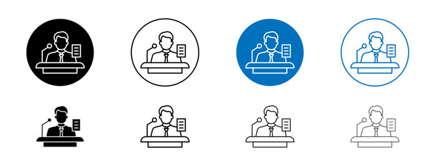 Witness Line Icon Set. Truthful Testimony symbol in black and blue color.