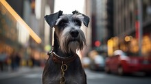 AI Generated Illustration Of A Miniature Schnauzer On The Street