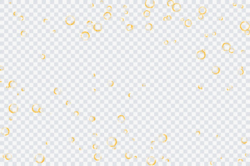 Wall Mural - Golden air bubbles, oxygen, champagne crystal clear, isolated on a transparent background of modern design. Vector illustration of eps 10.