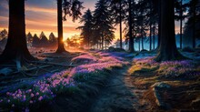AI Generated Illustration Of A Tranquil Forest Glade With Wildflowers