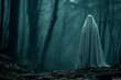 AI generated illustration of a ghost in an eerie forest