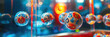 Lottery drawing: A close-up of lottery balls tumbling in a transparent machine, suspense and unpredictability of the draw.