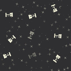 Sticker - Seamless pattern with stars, boring mill symbols on black background. Night sky. Vector illustration on black background