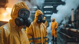 Fototapeta  - The detrimental factory workshop is being cleaned by a noxious gas leak safety crew and space, Generative AI.