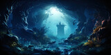 Fototapeta Do akwarium - Azure depths: underwater world, shrouded in blue, like a magical ocean lands