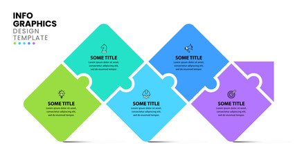 Infographic template. Arrow from 5 puzzle pieces