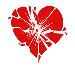 Wall Mural - A broken red heart clipart. Shards of a glass heart. The concept of a broken relationship, a failed love. Illustration for Valentine's Day.